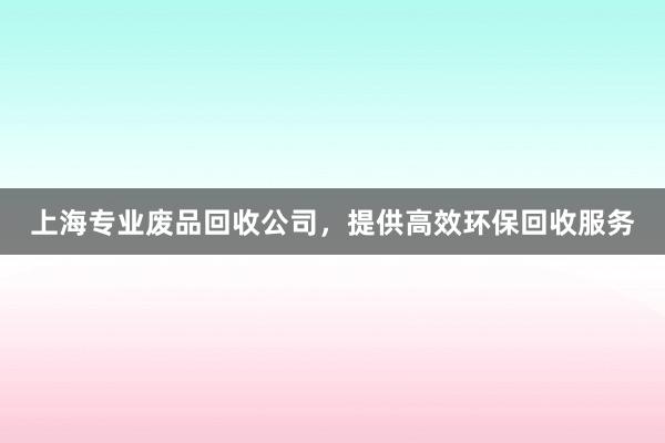 上海专业废品回收公司，提供高效环保回收服务